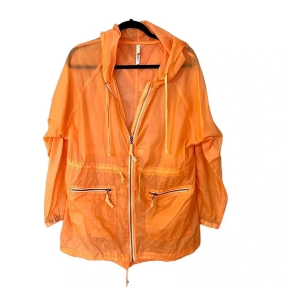 Free People FP Movement Women's Hooded Lightweight Orange Windbreaker Size M GUC - Picture 1 of 7